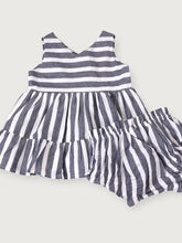 Load image into Gallery viewer, Lina Blue Stripe 2 Tier Baby Dress + Bloomer (Organic) - PARK STORY