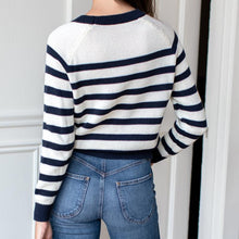 Load image into Gallery viewer, Emerson Sweater in Breton Stripe Ivory + Navy Organic - PARK STORY
