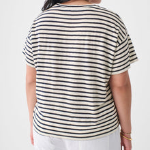 Load image into Gallery viewer, Sonoma Linen Tee in White Navy Stripe - PARK STORY