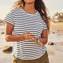 Load image into Gallery viewer, Sonoma Linen Tee in White Navy Stripe - PARK STORY