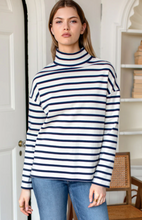 Load image into Gallery viewer, Edie Ponte Top Navy Stripe - PARK STORY