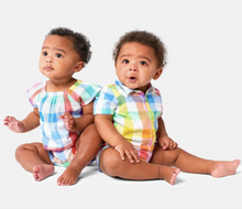 Load image into Gallery viewer, Baby Flutter Sleeve Shortie in Rainbow Gingham - PARK STORY
