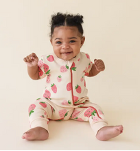 Load image into Gallery viewer, Short Sleeve Zip Romper - Strawberries - PARK STORY