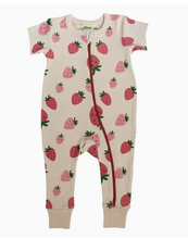 Load image into Gallery viewer, Short Sleeve Zip Romper - Strawberries - PARK STORY