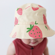 Load image into Gallery viewer, Reversible Organic Cotton Bucket Hats - Strawberries - PARK STORY
