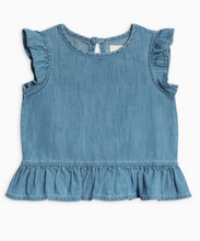 Load image into Gallery viewer, Organic Baby & Kids Anya Chambray Ruffle Hem Top - PARK STORY