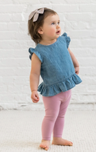 Load image into Gallery viewer, Organic Baby & Kids Anya Chambray Ruffle Hem Top - PARK STORY