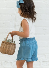 Load image into Gallery viewer, Organic Baby & Kids Callie Chambray Ruffle Waist Shorts - PARK STORY