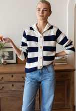 Load image into Gallery viewer, Playa Stripe Cardigan - Ivory + Navy Tanguis Cotton - PARK STORY