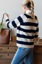 Load image into Gallery viewer, Playa Stripe Cardigan - Ivory + Navy Tanguis Cotton - PARK STORY