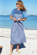 Load image into Gallery viewer, Basalie Midi Dress in Patchwork Blues - PARK STORY
