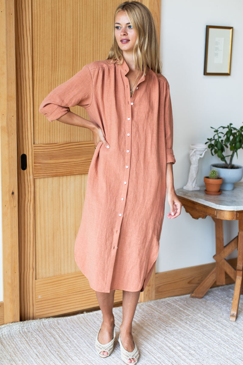 Midi Shirt Dress in Clay Linen – PARK STORY