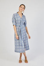 Load image into Gallery viewer, Midi Dress in Blue Tile Print (Size Small) - PARK STORY