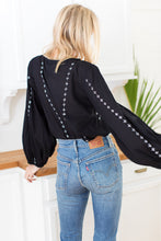 Load image into Gallery viewer, Bardot Top in Embroidered Black Organic - PARK STORY
