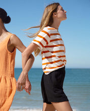 Load image into Gallery viewer, Sarita-Sue Organic Cotton Stripe T-shirt In White & Sunset Orange Stripe - PARK STORY