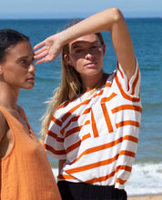 Load image into Gallery viewer, Sarita-Sue Organic Cotton Stripe T-shirt In White & Sunset Orange Stripe - PARK STORY