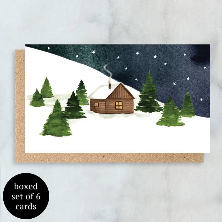 Snowy Cabin Mini Cards- Boxed Set of 6
