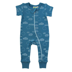 Short Sleeve Zip Romper - Clouds