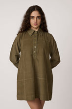 Load image into Gallery viewer, Mini Popover Dress - Olive Corduroy - PARK STORY
