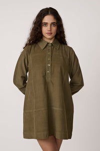 Mini Popover Dress - Olive Corduroy - PARK STORY