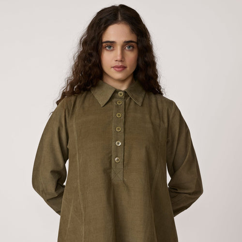 Mini Popover Dress - Olive Corduroy - PARK STORY