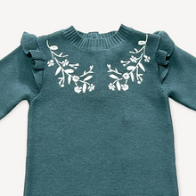 Load image into Gallery viewer, Floral Embroidered Ruffle Baby Knit Jumpsuit (Organic)
