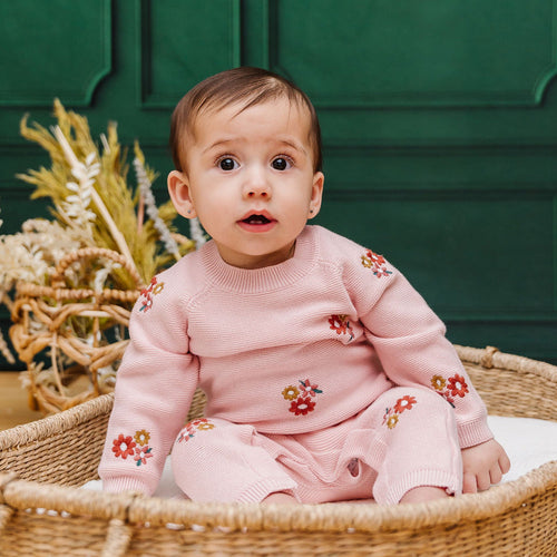 Floral Bouquet Pink Organic Knit Baby Jumpsuit - PARK STORY