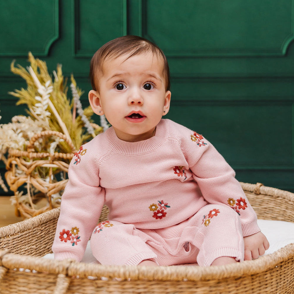 Floral Bouquet Pink Organic Knit Baby Jumpsuit - PARK STORY
