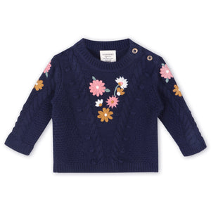 Floral Embroidered Chunky Knit Baby Pullover Sweater (Organic Cotton) - PARK STORY