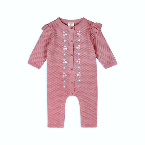 Floral Embroidered Sweater Knit Baby Ruffle Jumpsuit (Organic Cotton) - PARK STORY