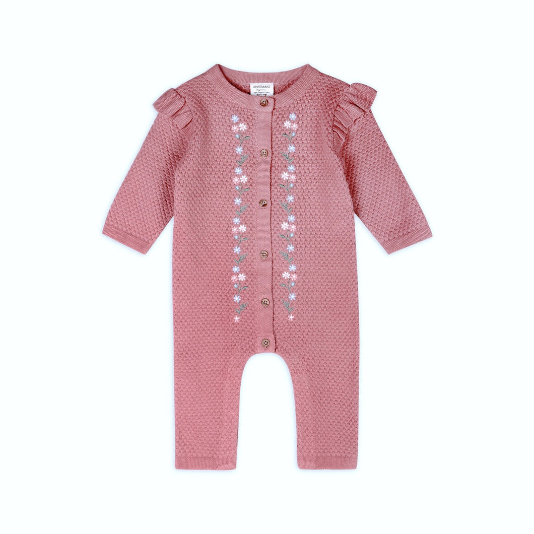 Floral Embroidered Sweater Knit Baby Ruffle Jumpsuit (Organic Cotton) - PARK STORY