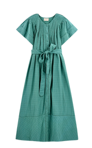 Vienna Pintuck Dress in Teal Stitch - PARK STORY