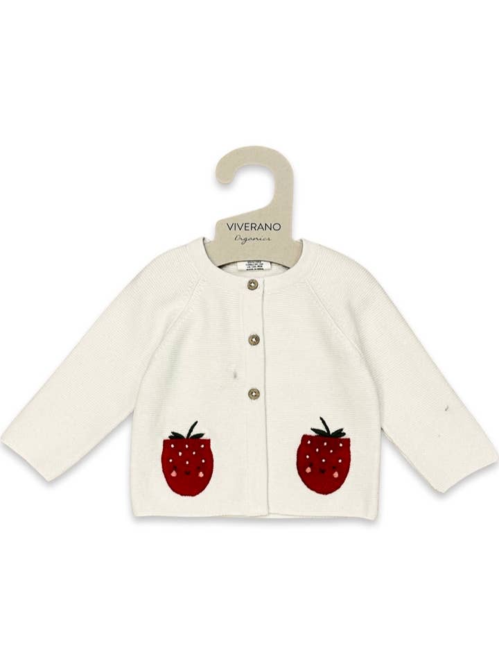 Strawberry Embroidered Pocket Baby Cardigan (Organic Cotton) - PARK STORY