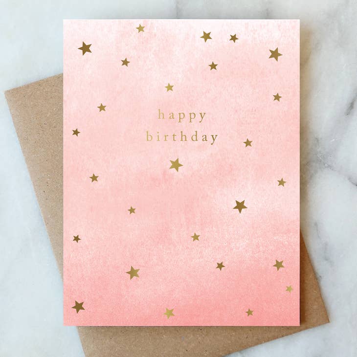 Blush Stars Happy Birthday Greeting Card