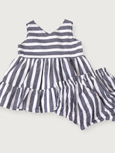 Load image into Gallery viewer, Lina Blue Stripe 2 Tier Baby Dress + Bloomer (Organic) - PARK STORY
