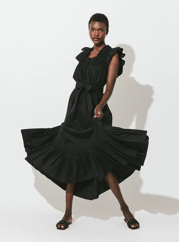 Tabitha Solid Black Midi Dress