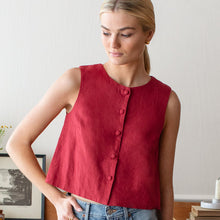 Load image into Gallery viewer, Button Front Wide Hem Top - Pompeian Red Linen - PARK STORY
