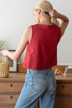 Load image into Gallery viewer, Button Front Wide Hem Top - Pompeian Red Linen - PARK STORY
