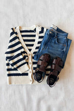 Load image into Gallery viewer, LOW V NECK CARDIGAN - Navy French Stripe Organic - PARK STORY
