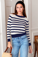 Load image into Gallery viewer, Emerson Sweater in Breton Stripe Ivory + Navy Organic - PARK STORY
