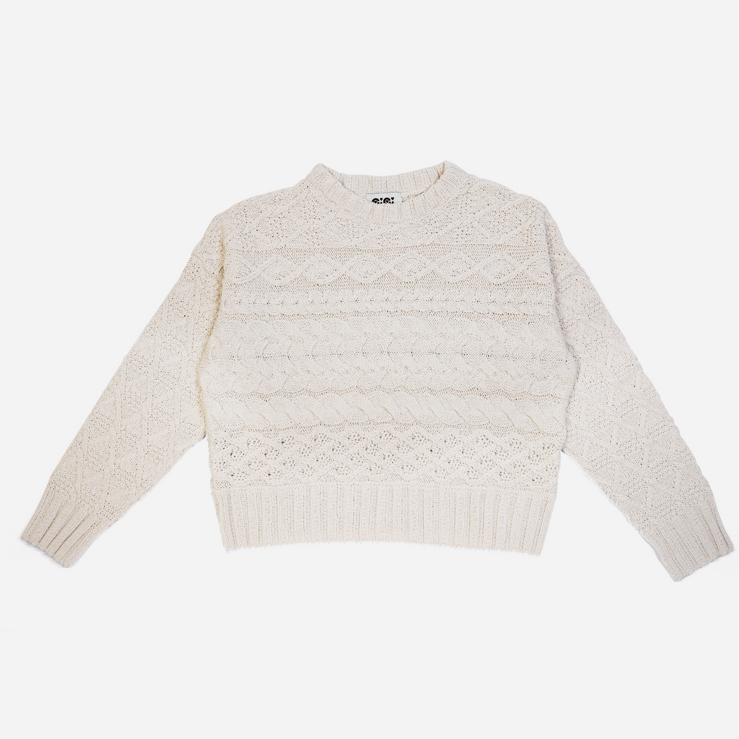 Cable Cotton Crew Neck Sweater - PARK STORY
