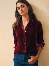 Load image into Gallery viewer, Stretch Silk Velvet Genevieve Shirt (Maroon Banner and Navy) - PARK STORY
