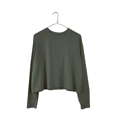 Organic Long Sleeve Boxy Tee in Olive - PARK STORY