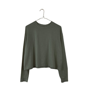 Organic Long Sleeve Boxy Tee in Olive - PARK STORY