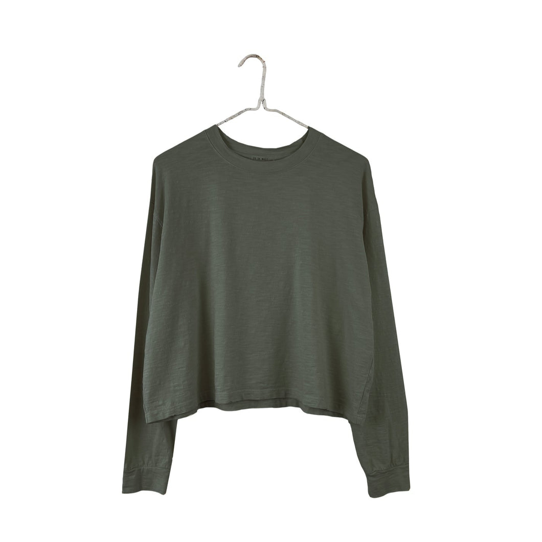 Organic Long Sleeve Boxy Tee in Olive - PARK STORY