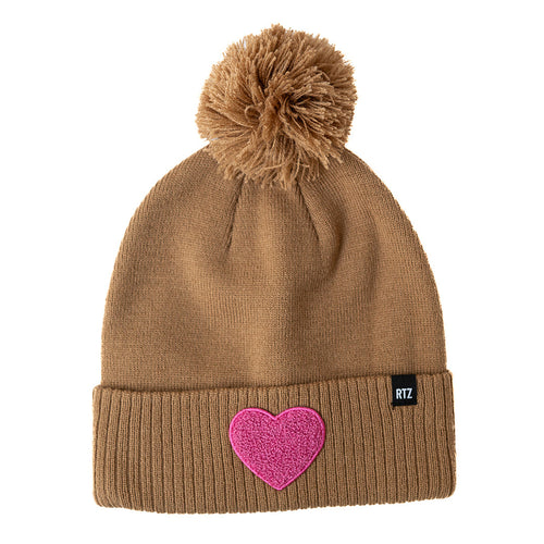 Heart Patch Pom Pom Hat - PARK STORY
