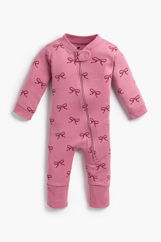 Monica + Andy One Piece Baby Pajamas- Pink Ribbons - PARK STORY