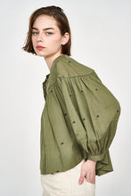 Load image into Gallery viewer, Oslo Blouse in Olive Jamdani - PARK STORY
