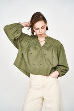 Load image into Gallery viewer, Oslo Blouse in Olive Jamdani
