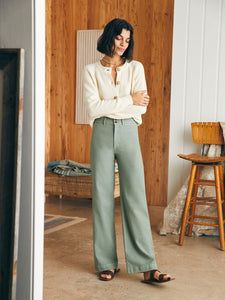 Stretch Terry Slim Wide Leg Pant in Coastal Sage - PARK STORY